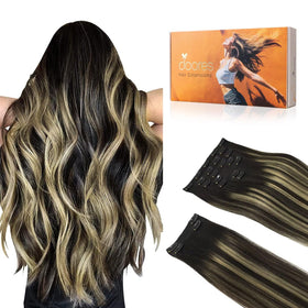 DOORES Clip in Hair Extensions front view with 9 pieces