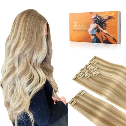 DOORES Clip in Hair Extensions front view with 9 pieces
