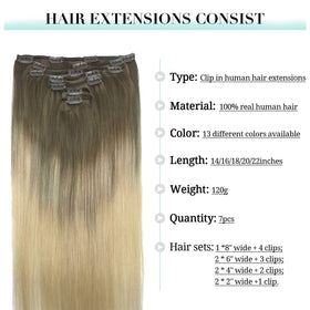 DOORES Clip in Hair Extensions Human Hair 120g close-up of clips