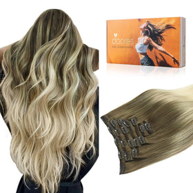 DOORES Clip in Hair Extensions Human Hair 120g front view