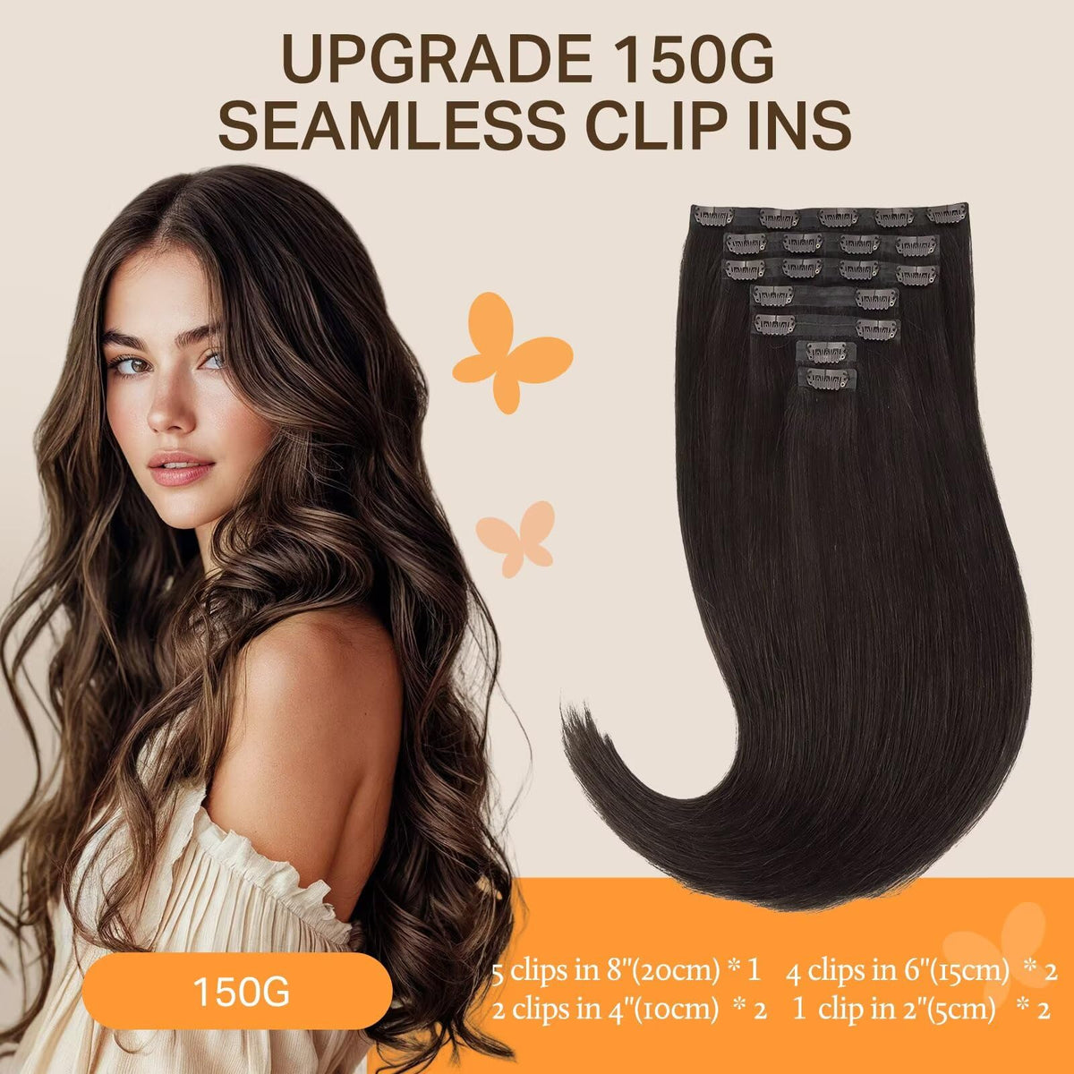 DOORES Clip in Hair Extensions Human Hair 130g packaging