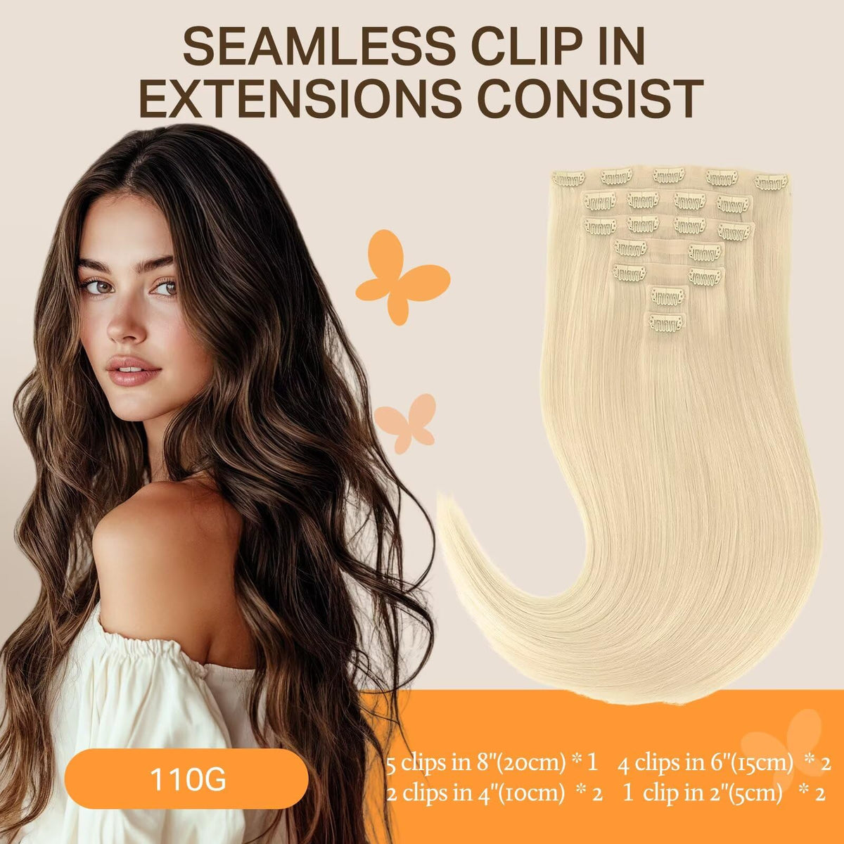 DOORES Clip in Hair Extensions Human Hair 14-22 inches length