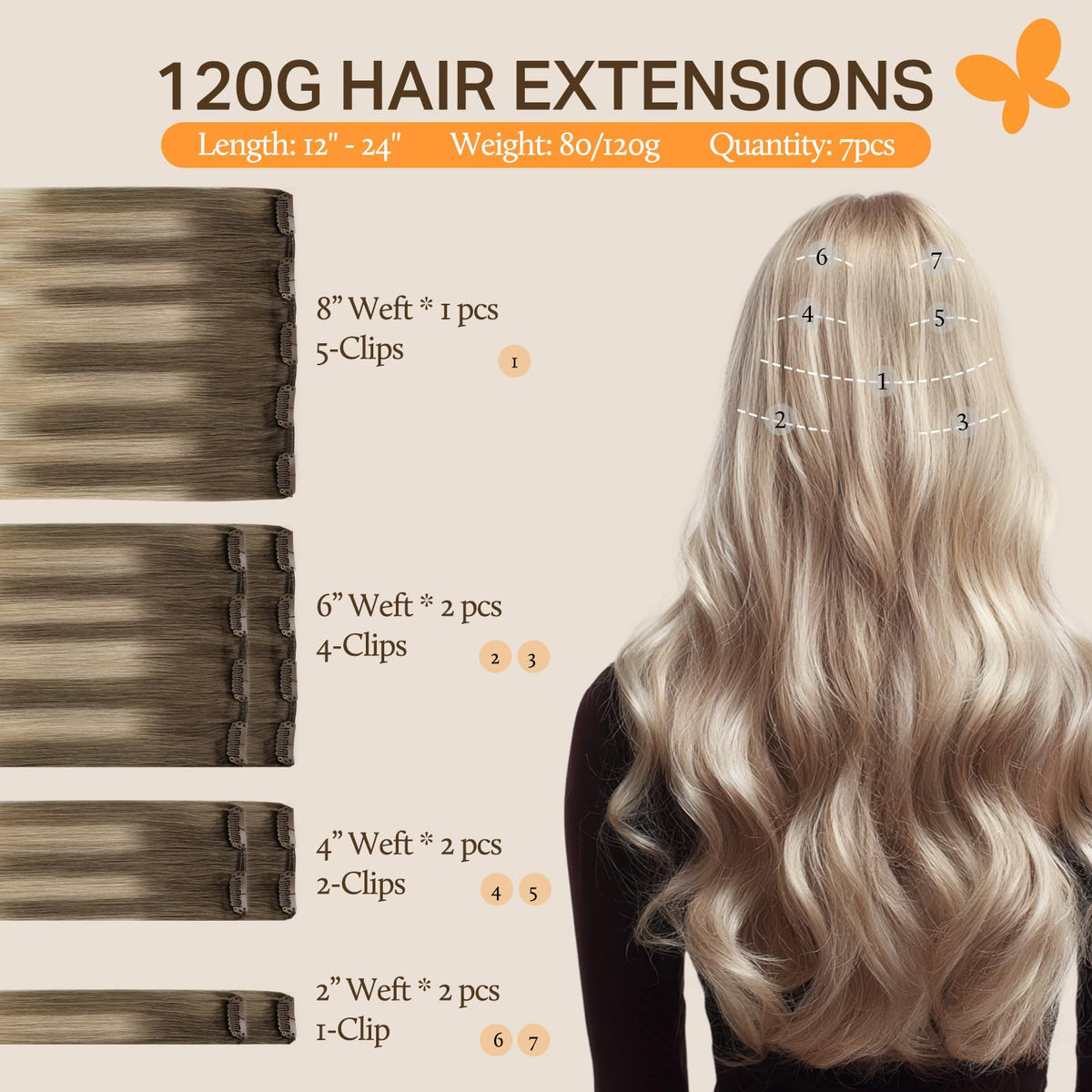 DOORES Clip in Hair Extensions Human Hair close-up of clips
