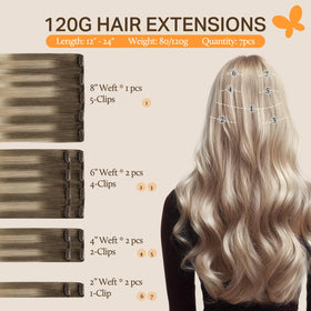 DOORES Clip in Hair Extensions Human Hair close-up of clips