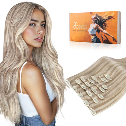 DOORES Clip in Hair Extensions Human Hair front view