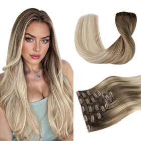 DOORES Clip in Hair Extensions Human Hair front view