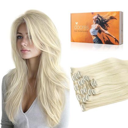 DOORES Clip in Hair Extensions Human Hair front view