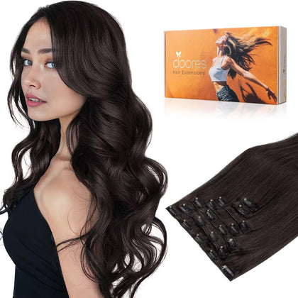 DOORES Clip in Hair Extensions Human Hair front view