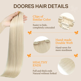 DOORES Clip in Hair Extensions Human Hair in different colours