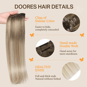 DOORES Clip in Hair Extensions Human Hair in various colours