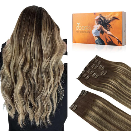 DOORES Clip in Hair Extensions human hair set front view