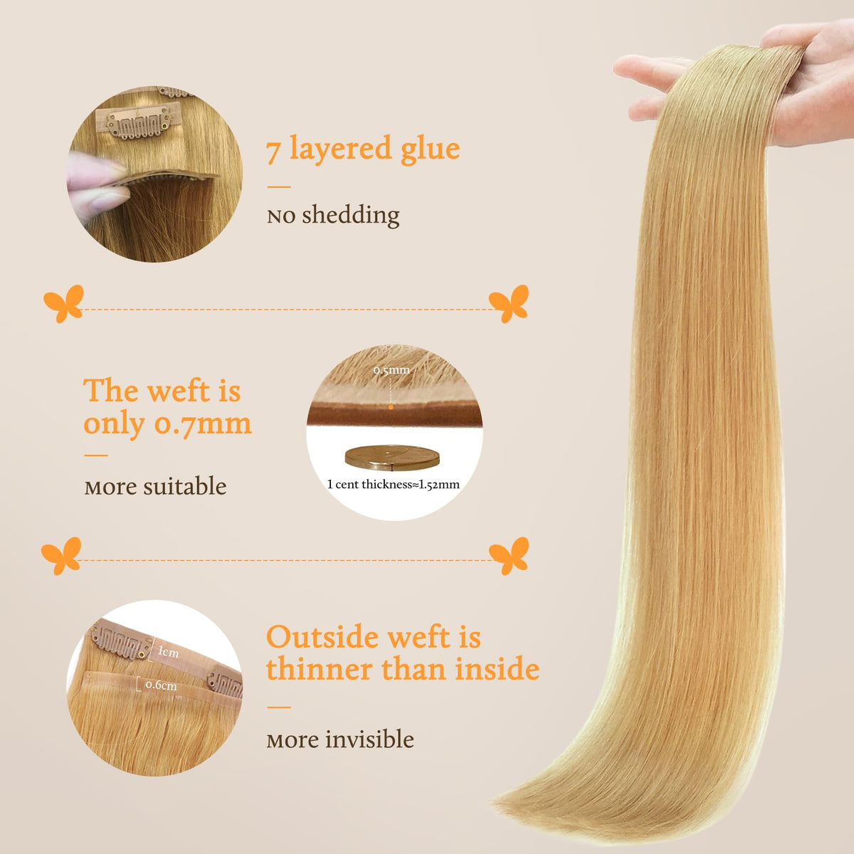 DOORES Clip in Hair Extensions in popular balayage colour