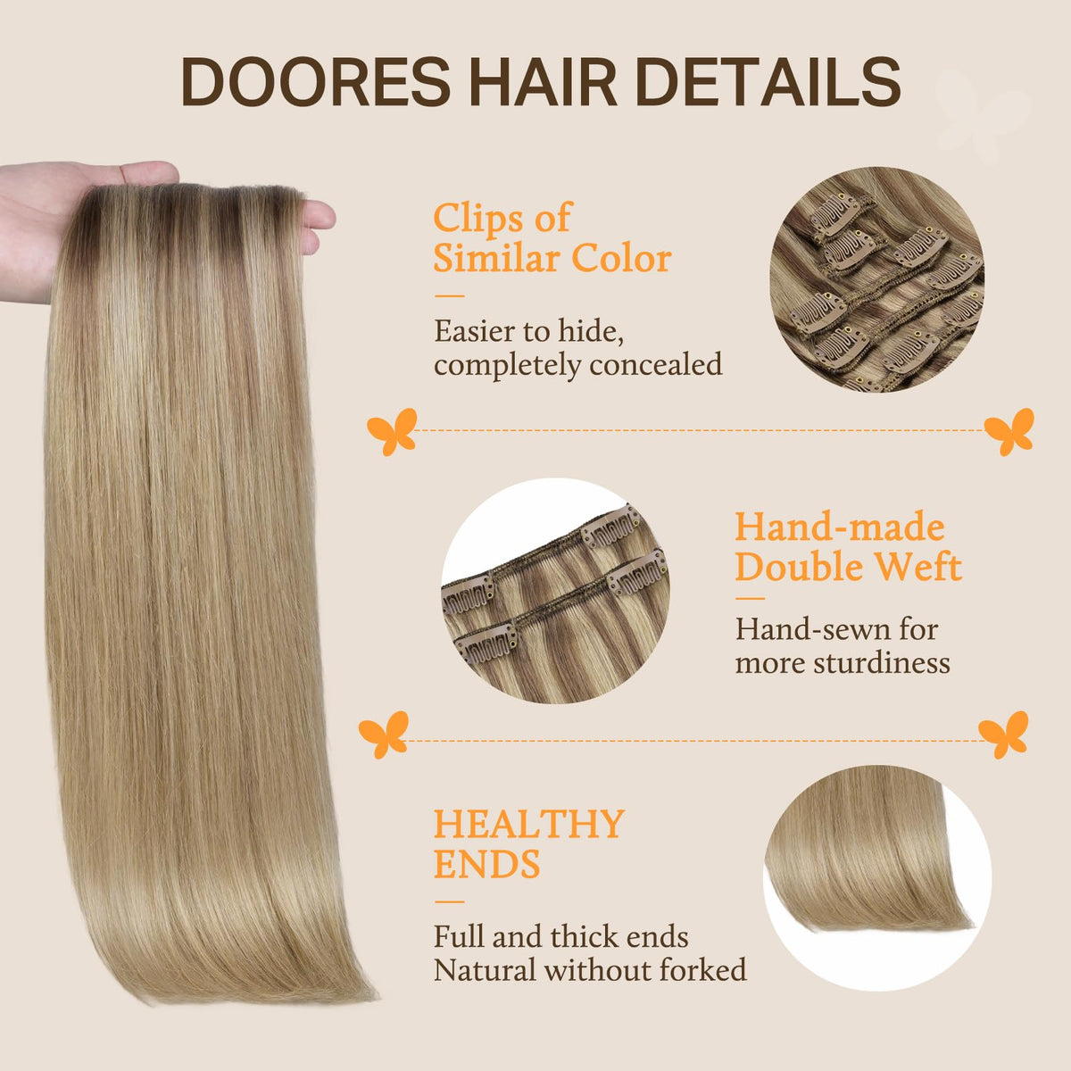 DOORES Clip in Hair Extensions in various colours