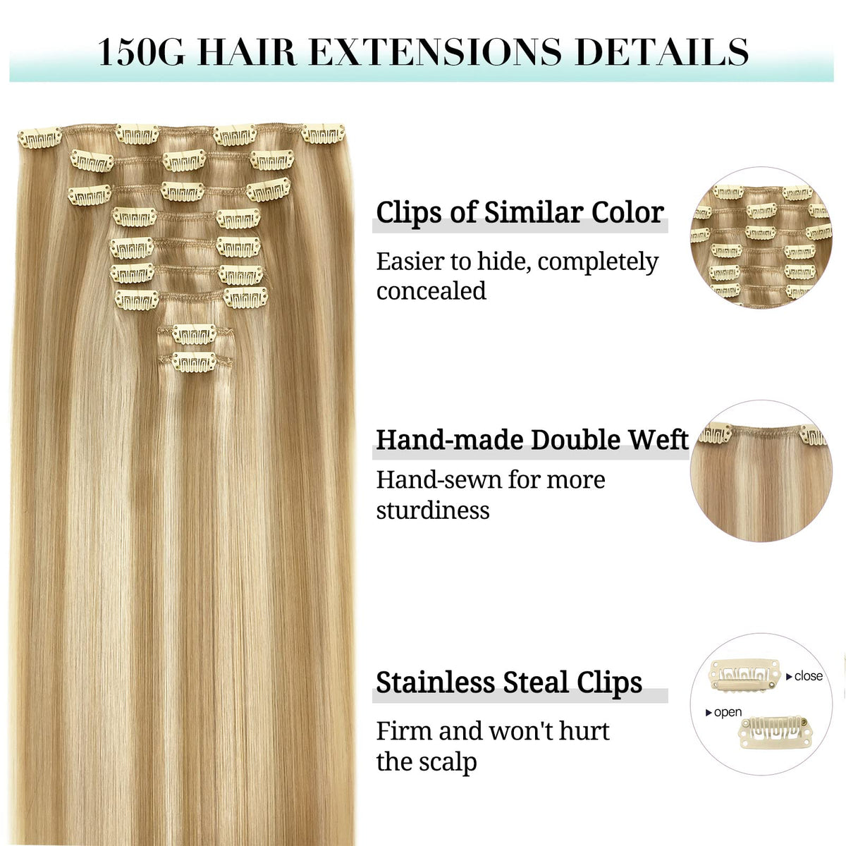 DOORES Clip in Hair Extensions in various shades