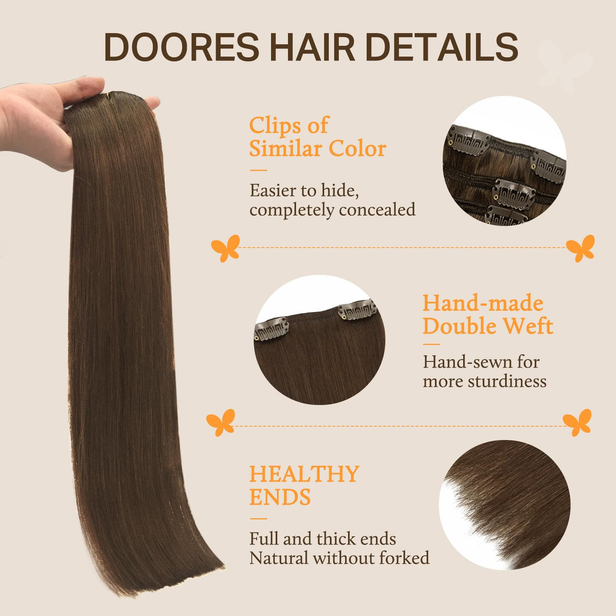 DOORES Clip in Hair Extensions in various shades