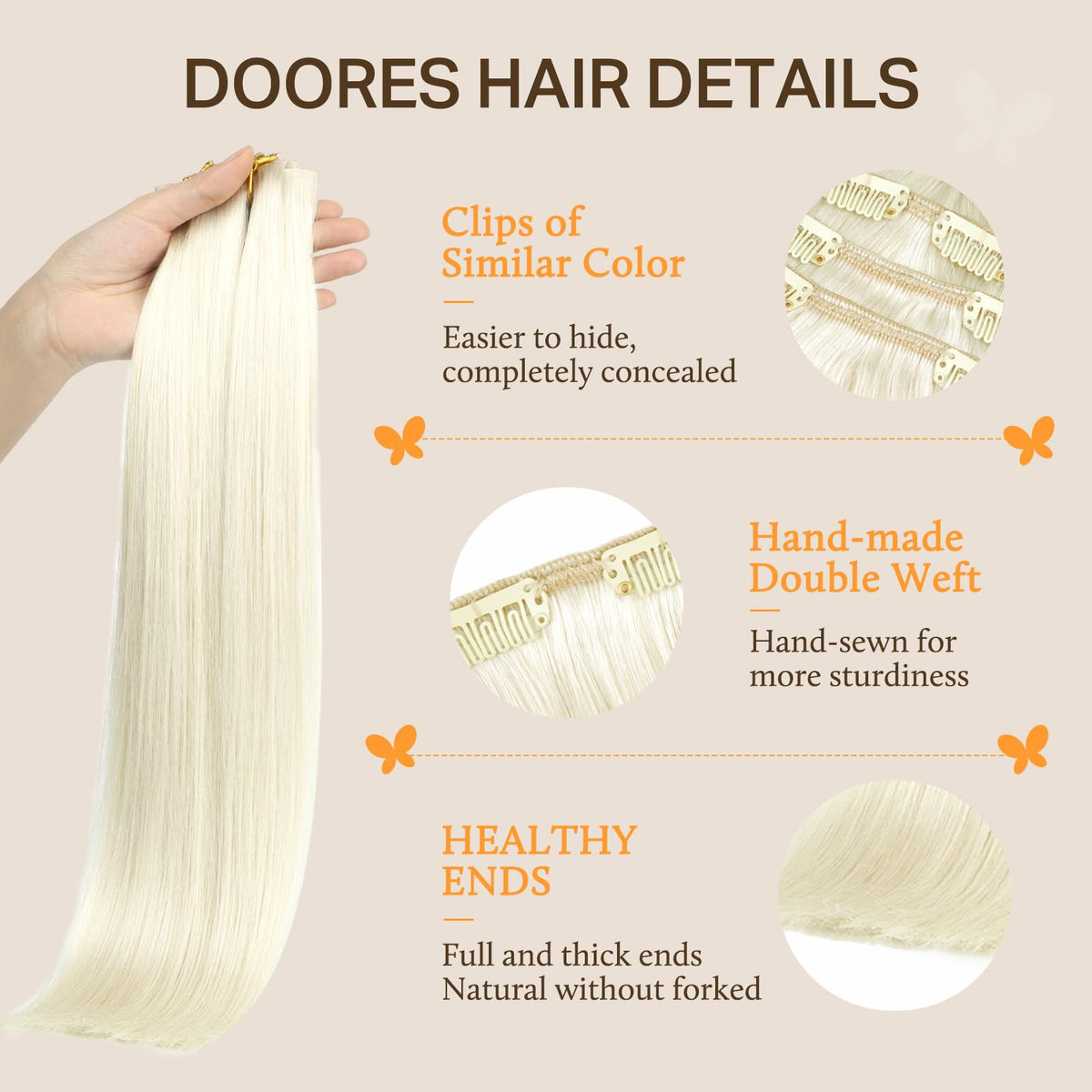 DOORES Clip in Hair Extensions multiple colour options