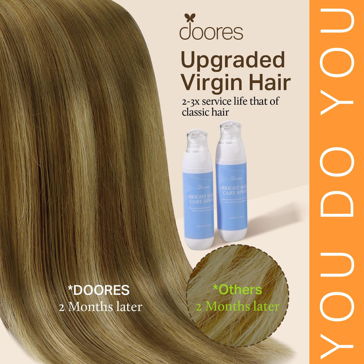 DOORES Clip in Hair Extensions on a model showcasing natural blend