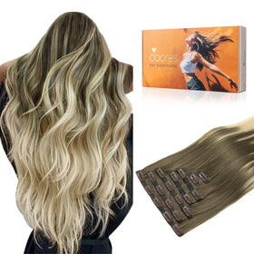 DOORES Clip in Hair Extensions pack front view with 7 pieces