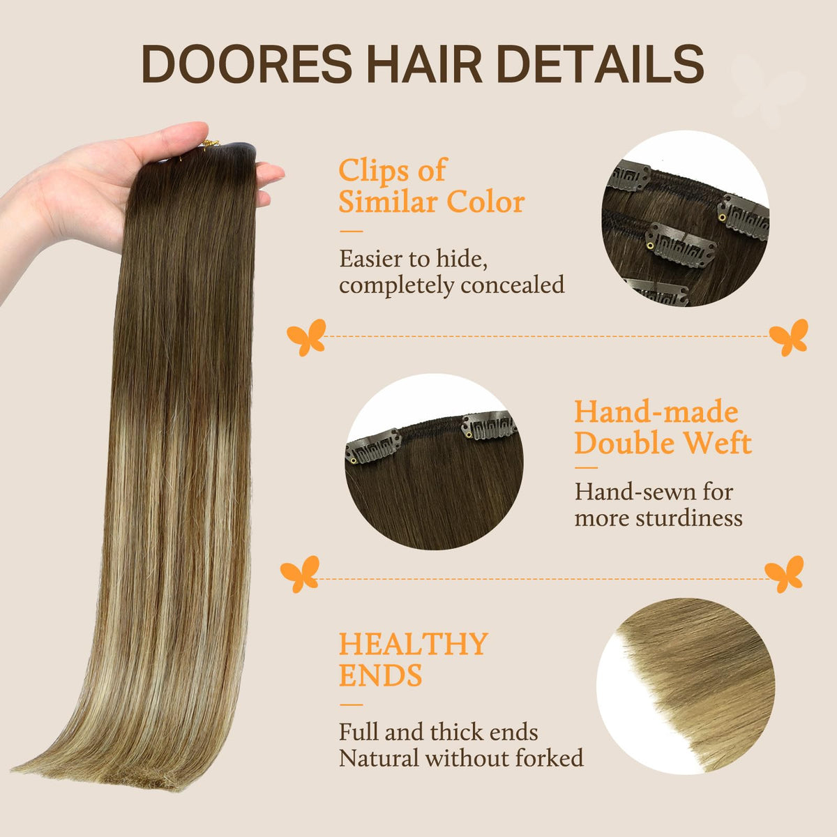 DOORES Clip in Hair Extensions packaging front view