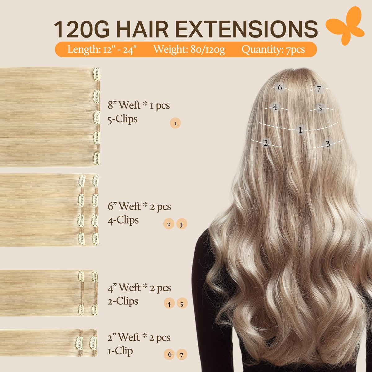 DOORES Clip in Hair Extensions packaging showing 7 pieces