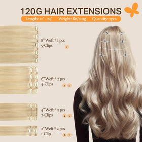 DOORES Clip in Hair Extensions packaging showing 7 pieces