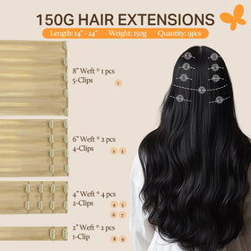 DOORES Clip in Hair Extensions packaging showing 9 pieces