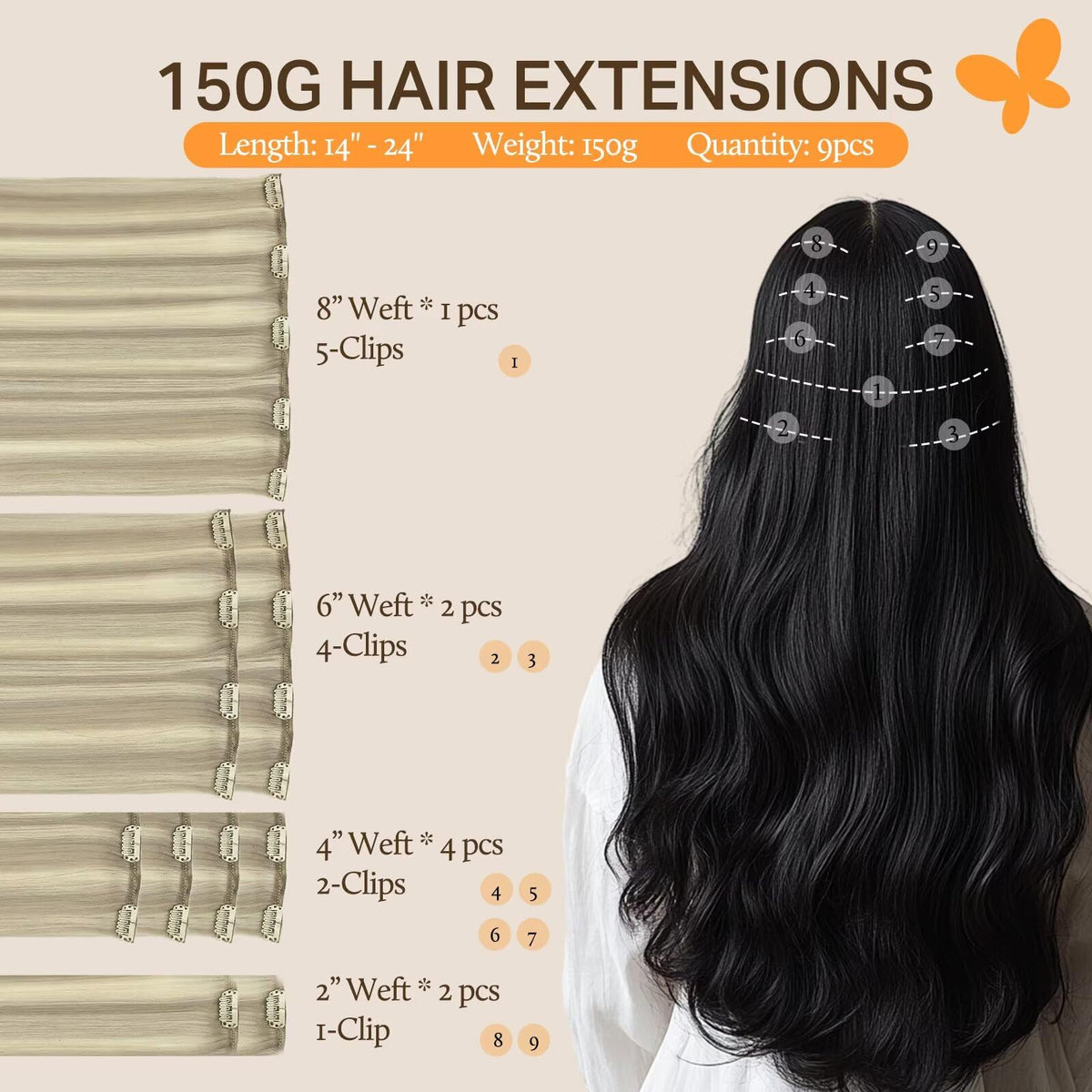 DOORES Clip in Hair Extensions packaging with clips