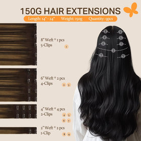 DOORES Clip in Hair Extensions packaging with colour options