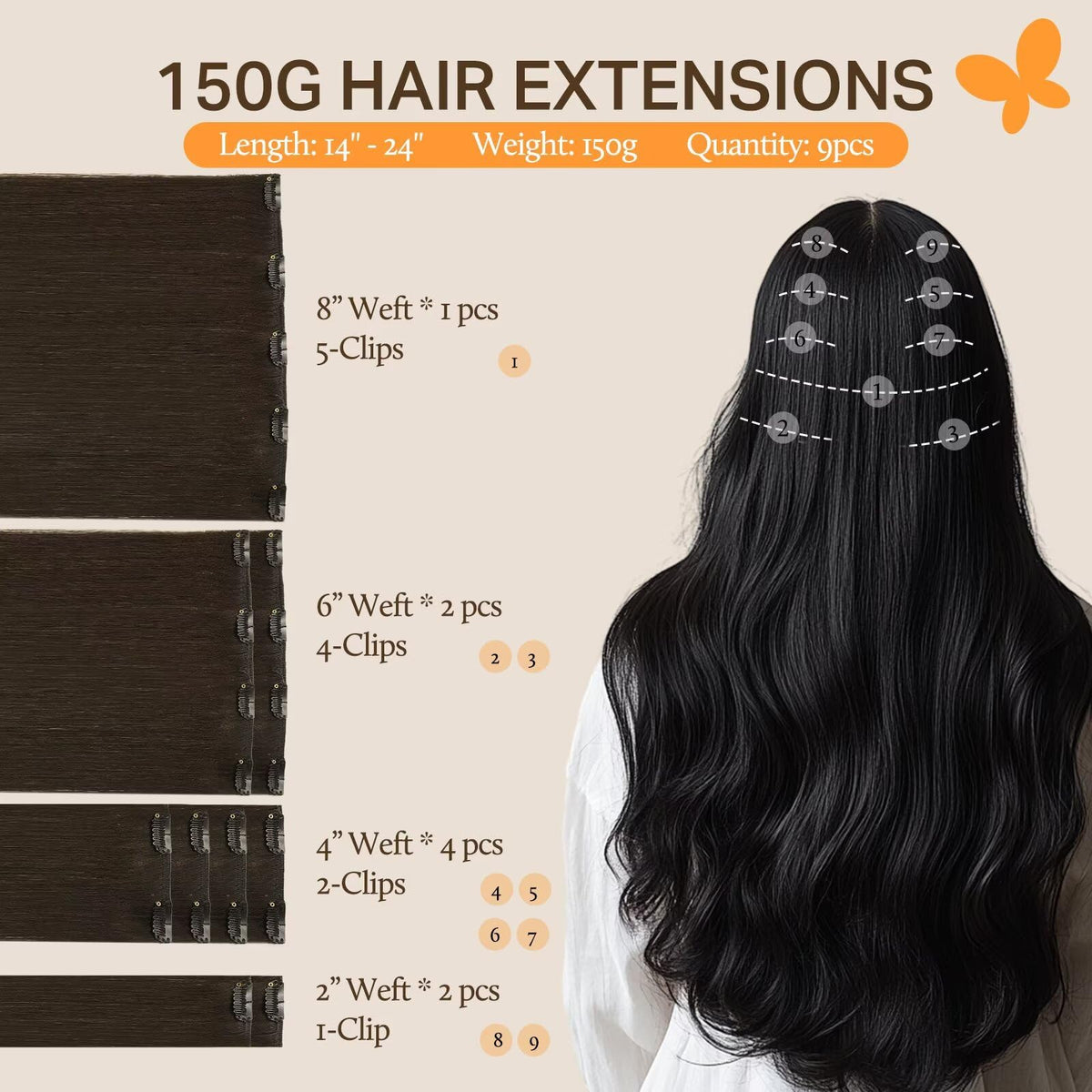 DOORES Clip in Hair Extensions packaging with colour options