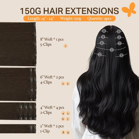 DOORES Clip in Hair Extensions packaging with colour options