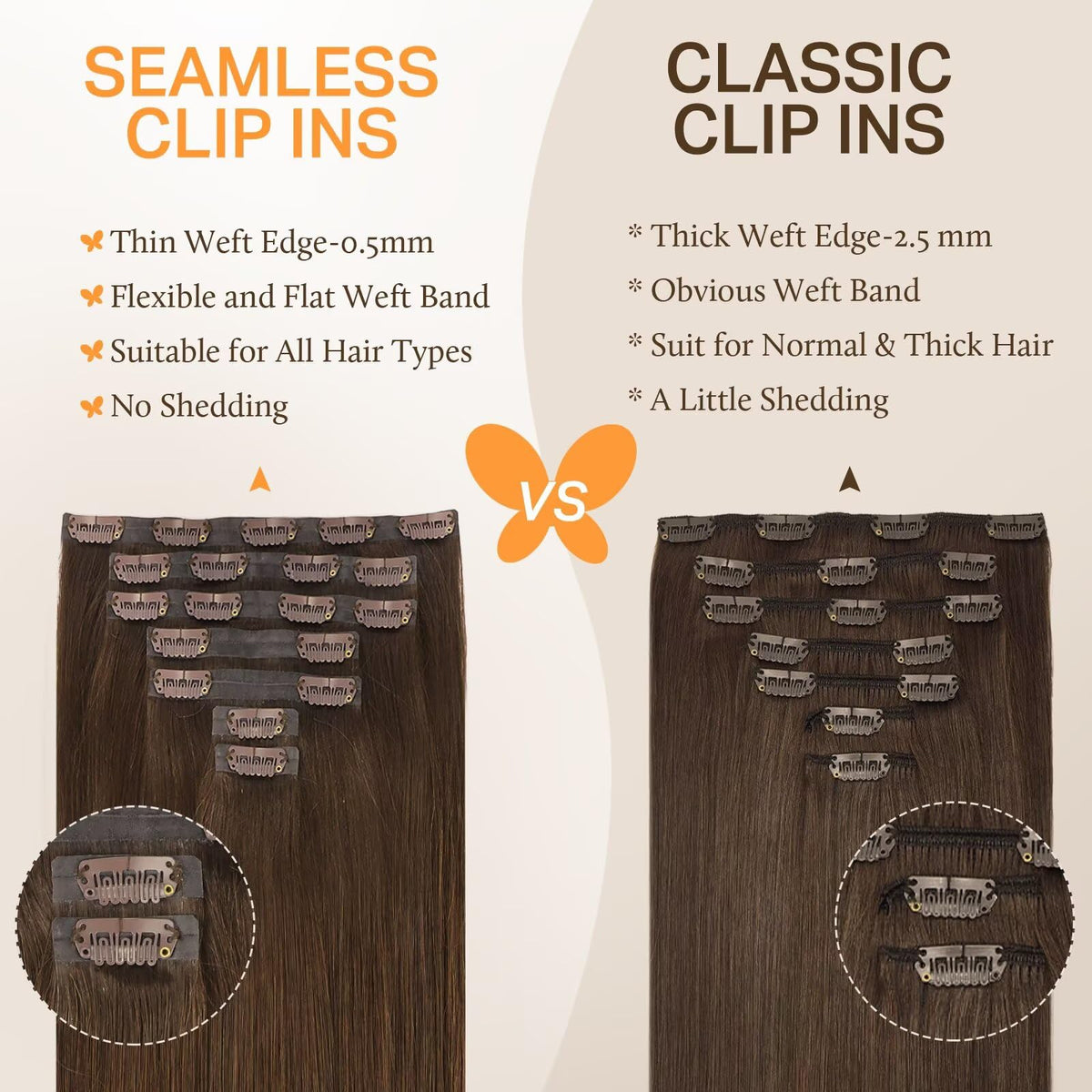 DOORES Clip in Hair Extensions packaging with colour options