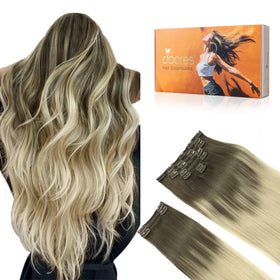 DOORES Clip in Hair Extensions set front view with clips