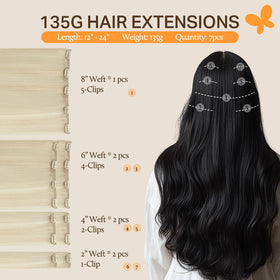 DOORES Clip in Hair Extensions showing 7 pieces with clips