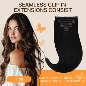 DOORES Clip in Hair Extensions showing 8" and 6" pieces