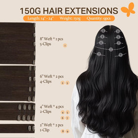 DOORES Clip in Hair Extensions showing 9 pieces and clips