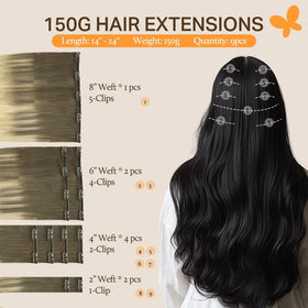 DOORES Clip in Hair Extensions showing 9 pieces and clips