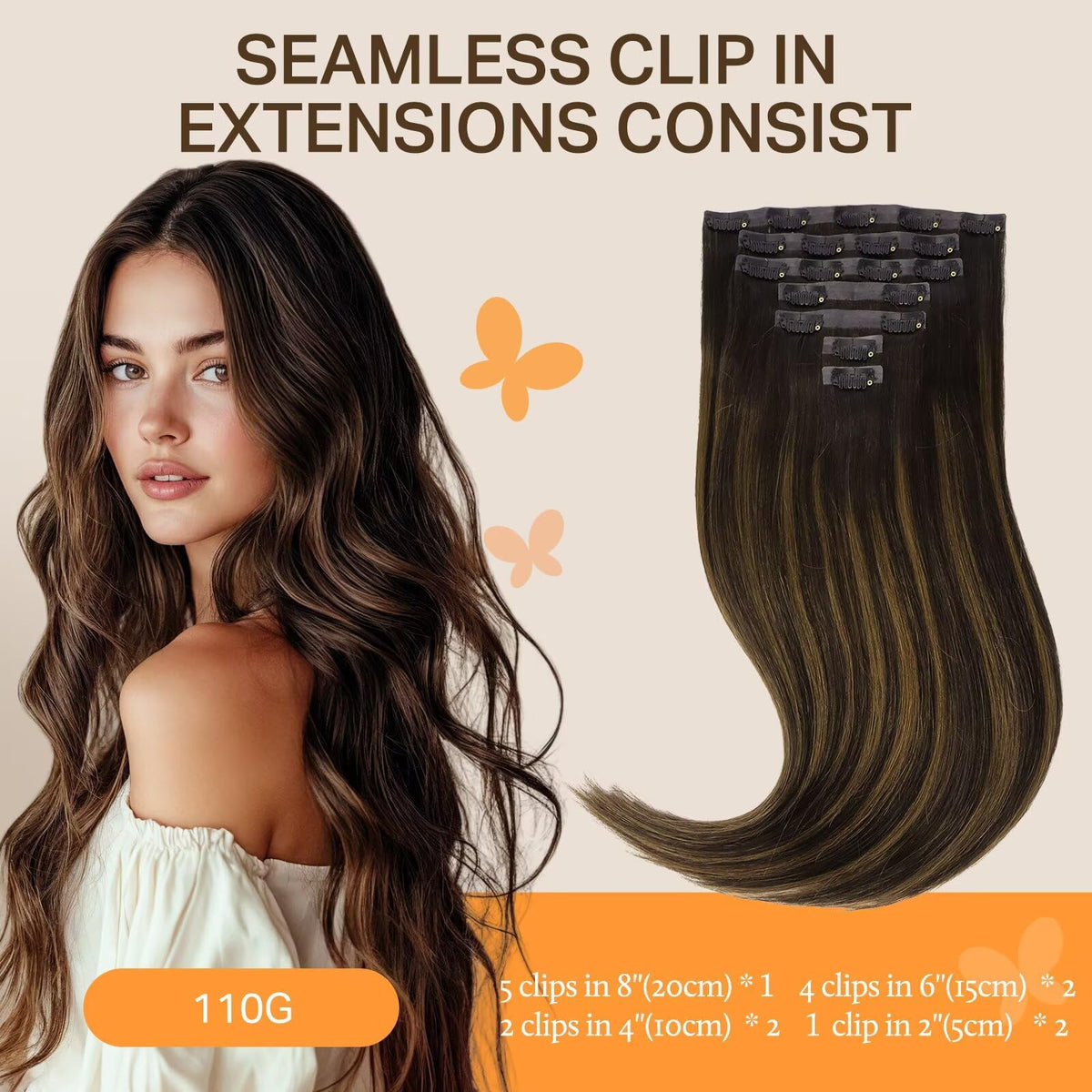 DOORES Clip in Hair Extensions showing different lengths