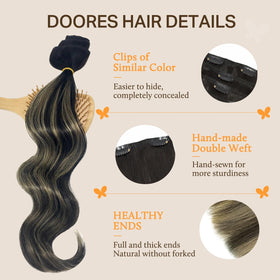 DOORES Clip in Hair Extensions showing various colours
