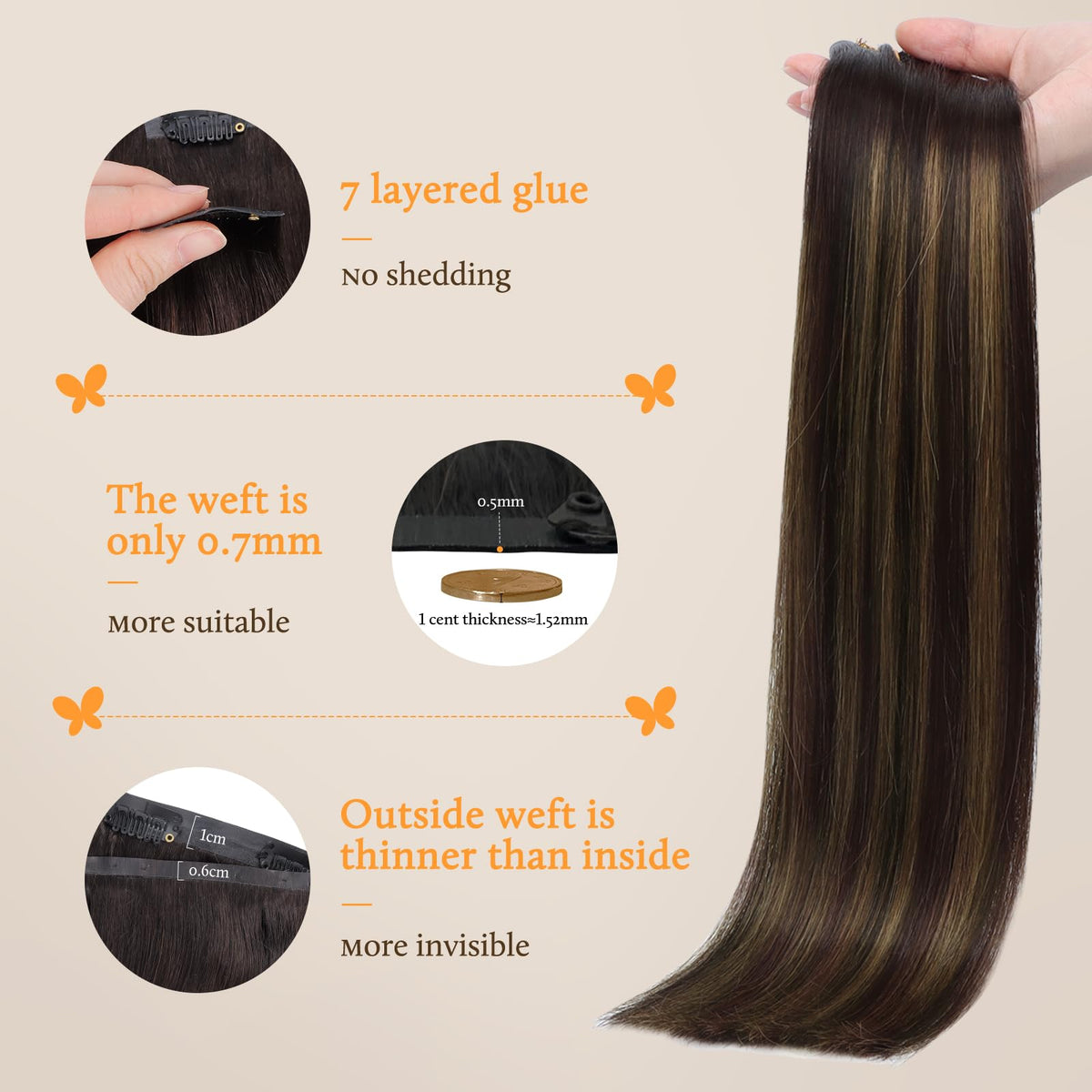 DOORES Clip in Hair Extensions showing various lengths