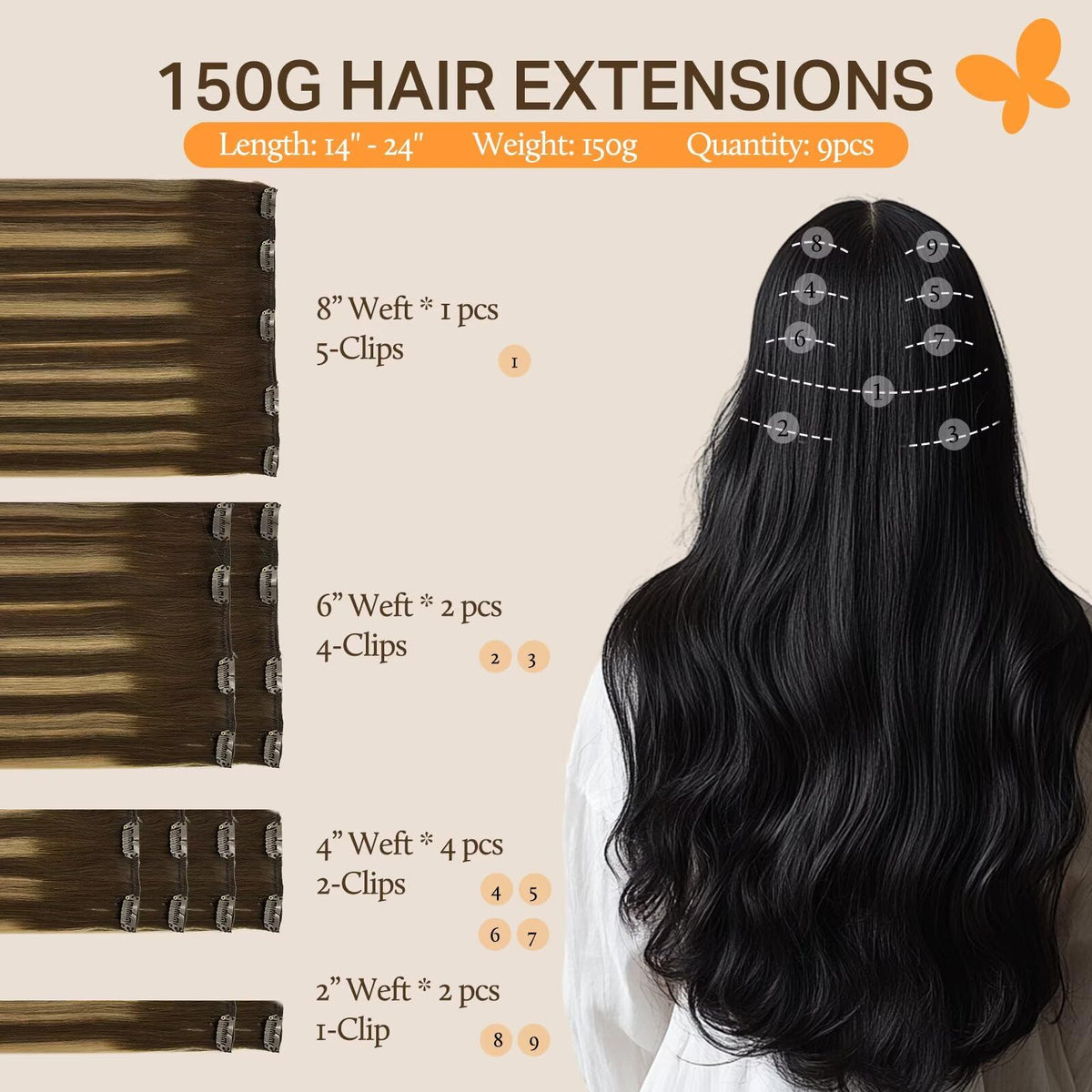 DOORES Clip in Hair Extensions showing various shades