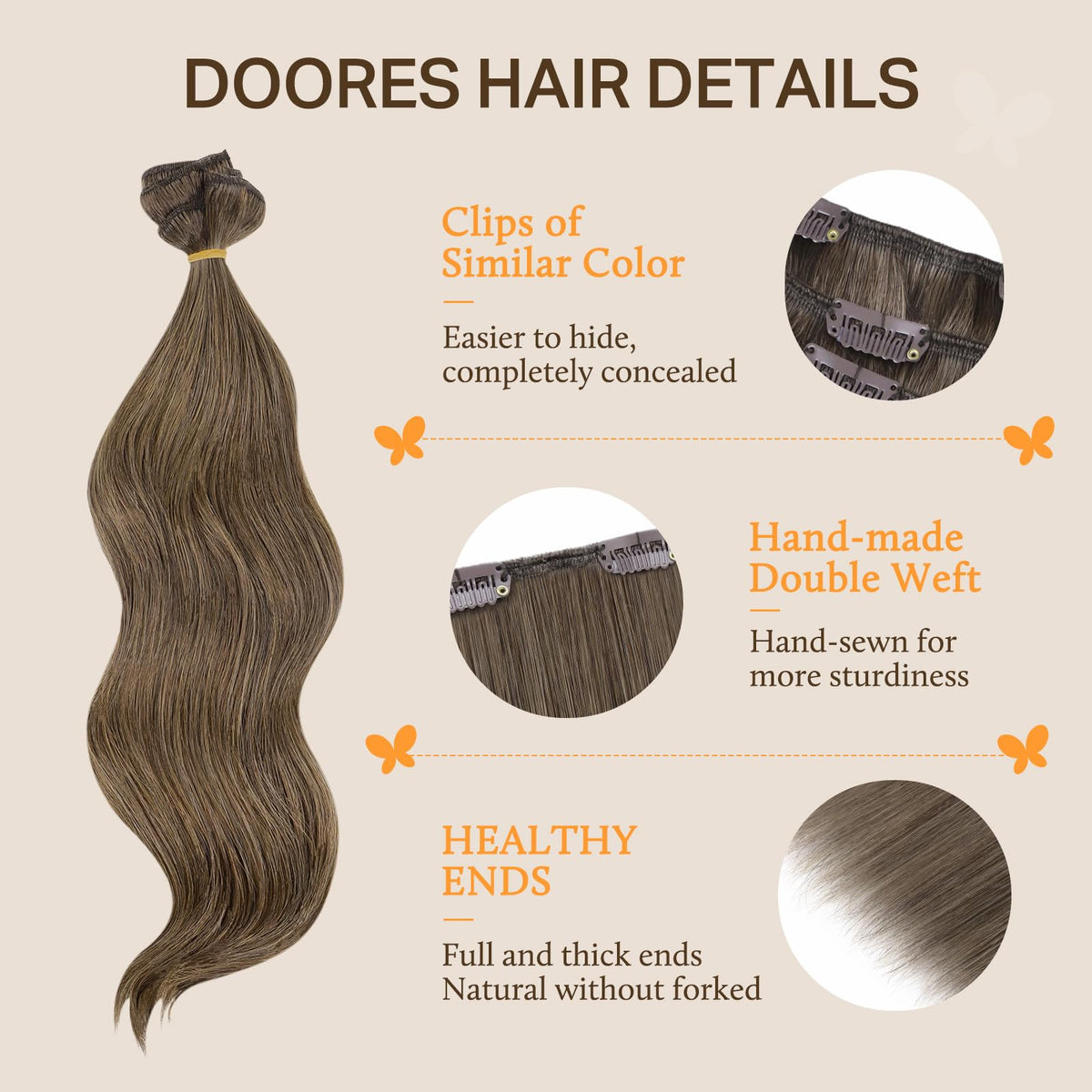 DOORES Clip in Hair Extensions U-shaped clips close-up