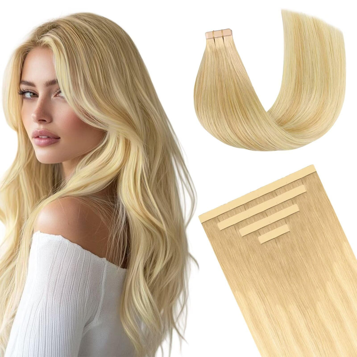DOORES Tape in Hair Extensions 10-12 inches pack front view