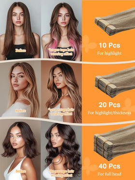 DOORES Tape in Hair Extensions 10-26 inches length options