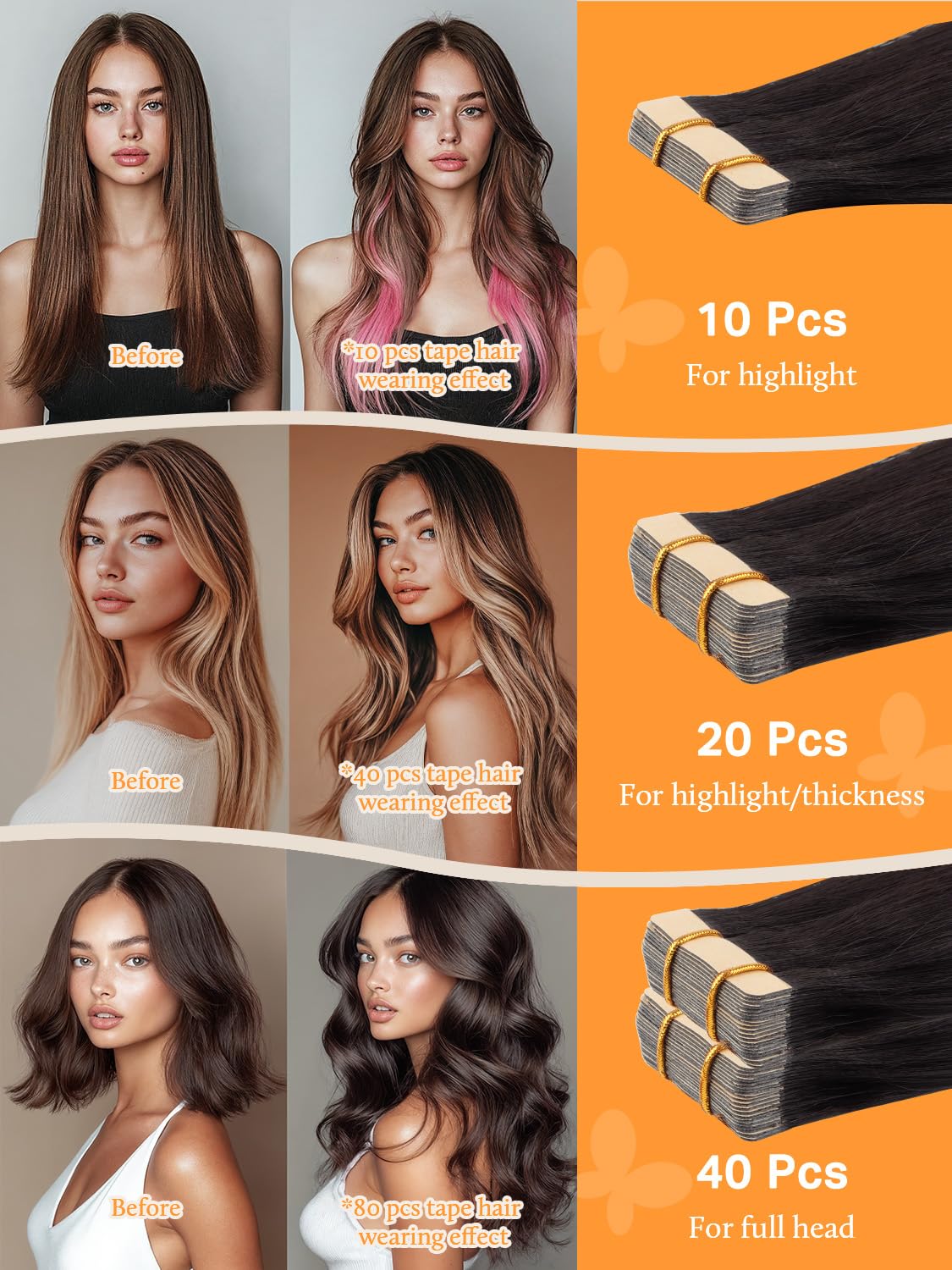DOORES Tape in Hair Extensions 10 pcs pack side view
