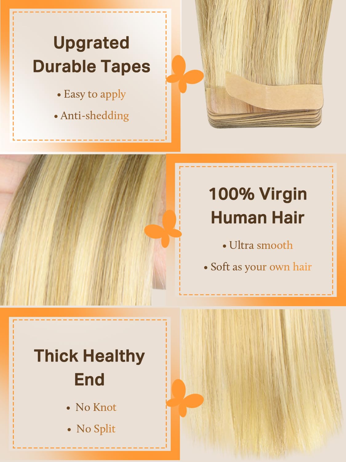 DOORES Tape in Hair Extensions 10 pieces displayed