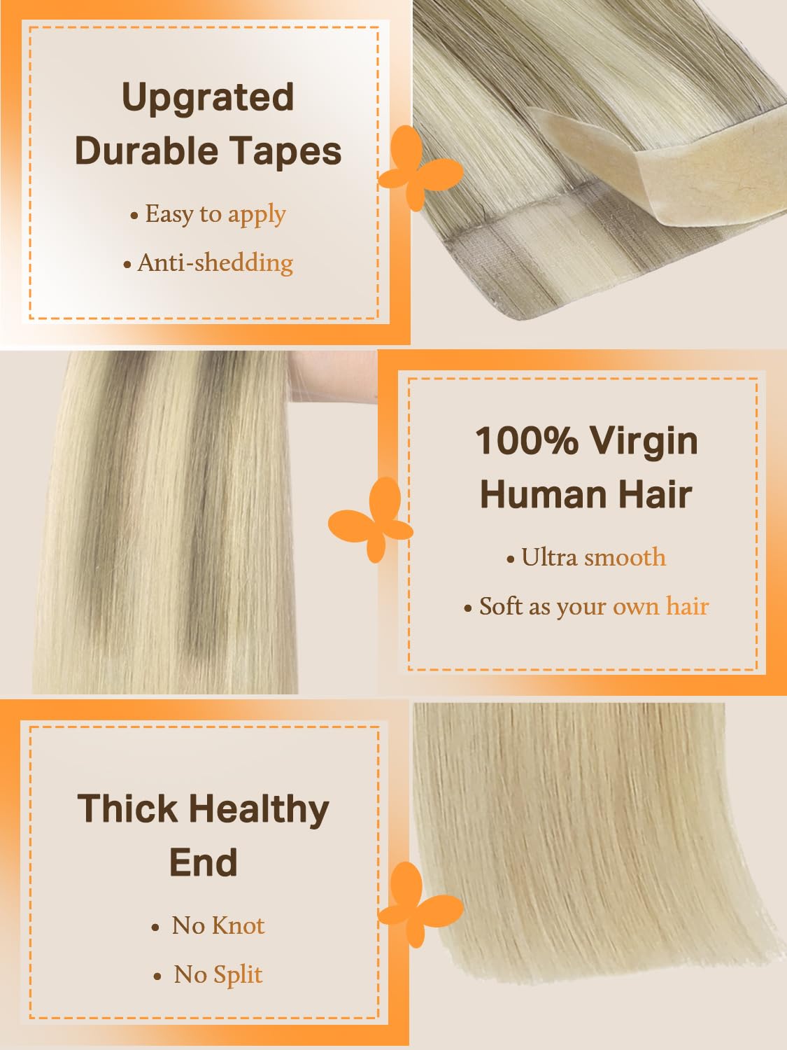 DOORES Tape in Hair Extensions 100g close-up of hair
