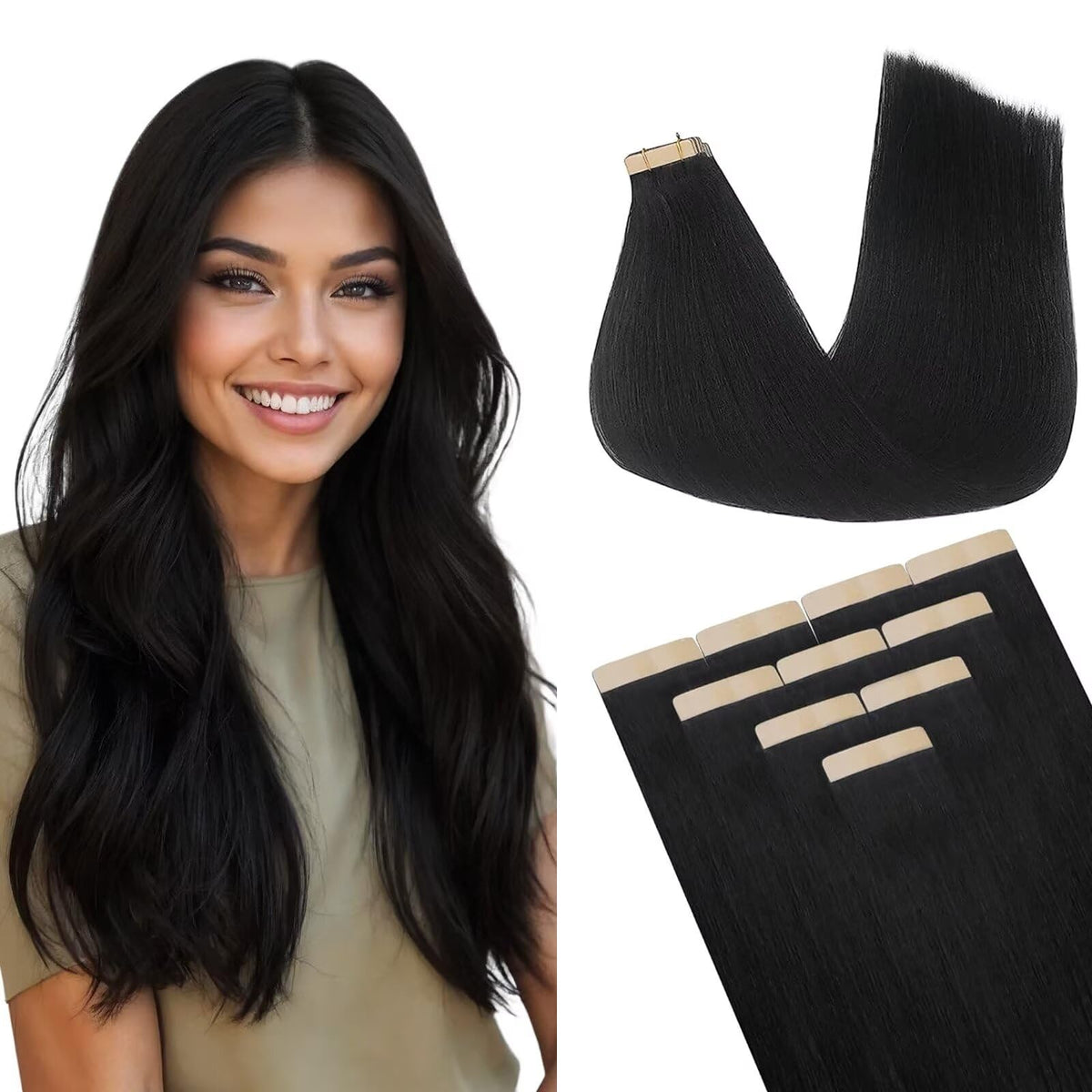 DOORES Tape in Hair Extensions 10pcs pack front view