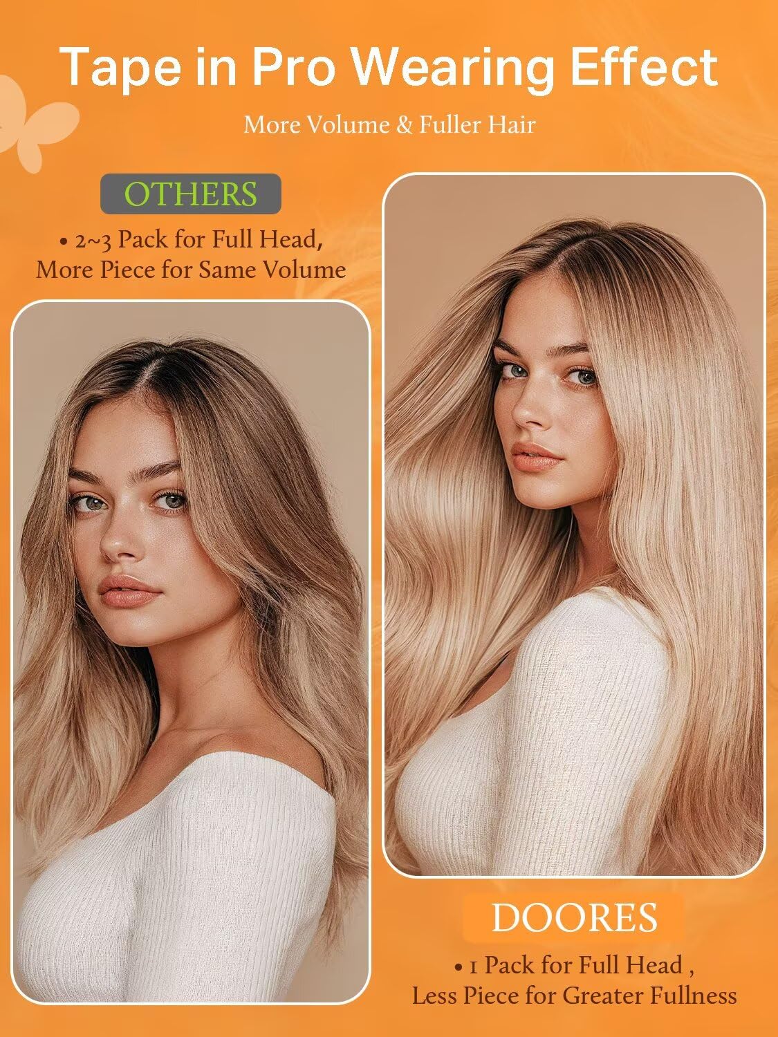 DOORES Tape in Hair Extensions 18-20 inches length comparison