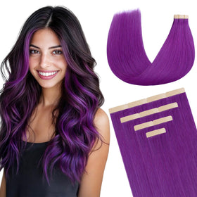 DOORES Tape in Hair Extensions 18 Inch Purple front view