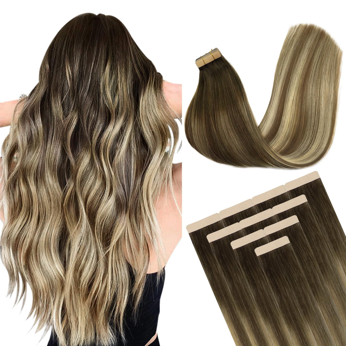 DOORES Tape in Hair Extensions 20-26 inches pack front view